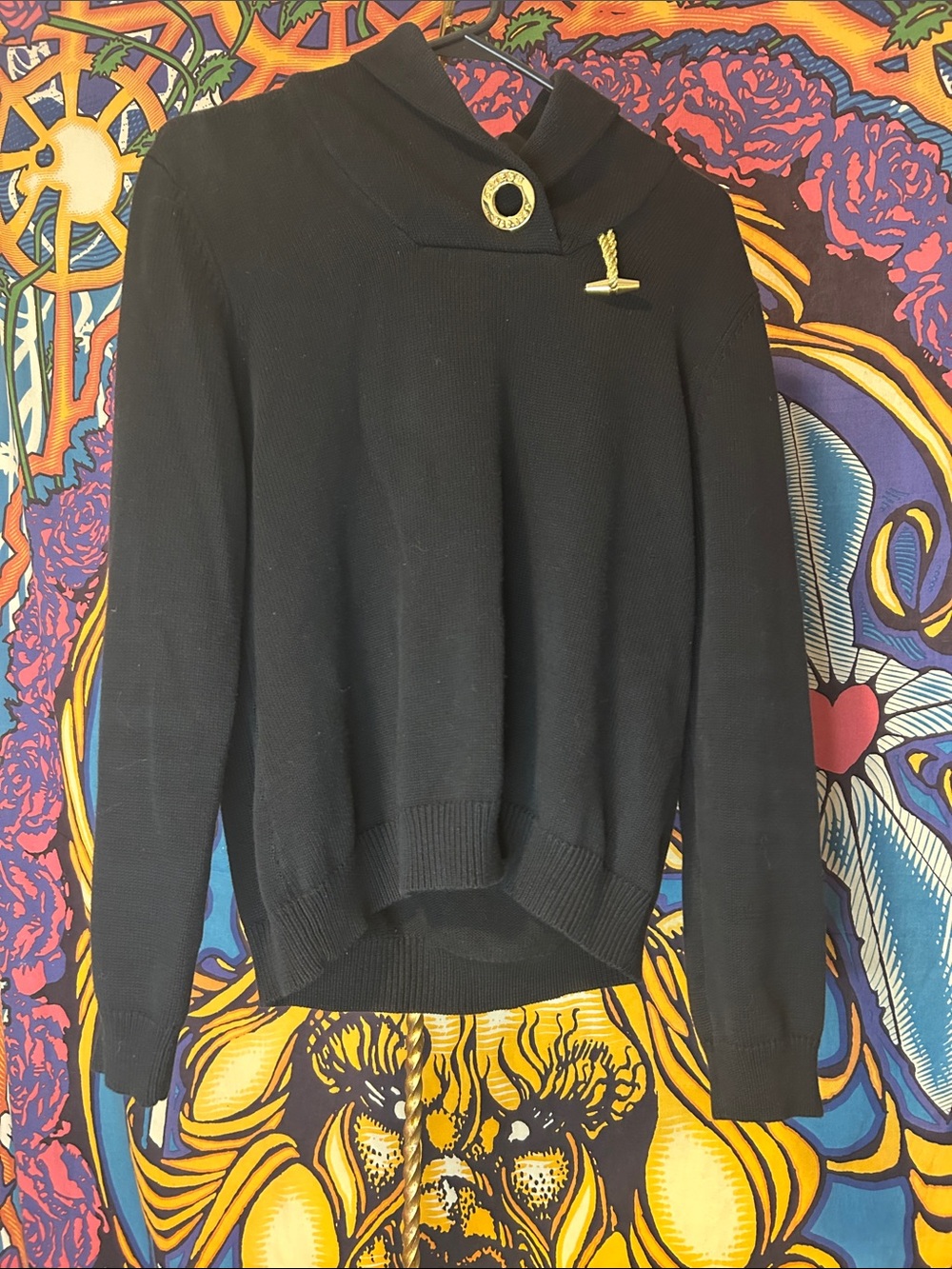 Lauren Ralph Lauren Black cowl neck Sweater with Gold-toggle sailor inspo look